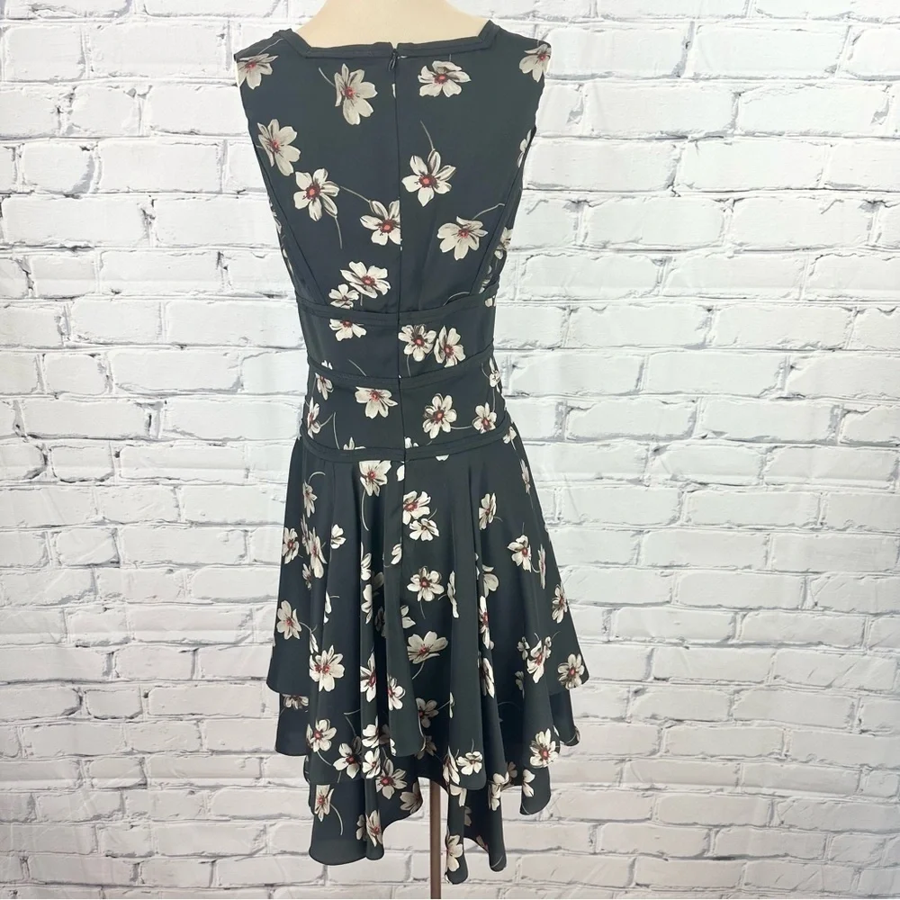 Zac Posen Womens Floral Chiffon Layered VNeck Dress Black Size 0 Sleeveless - Picture 7 of 15